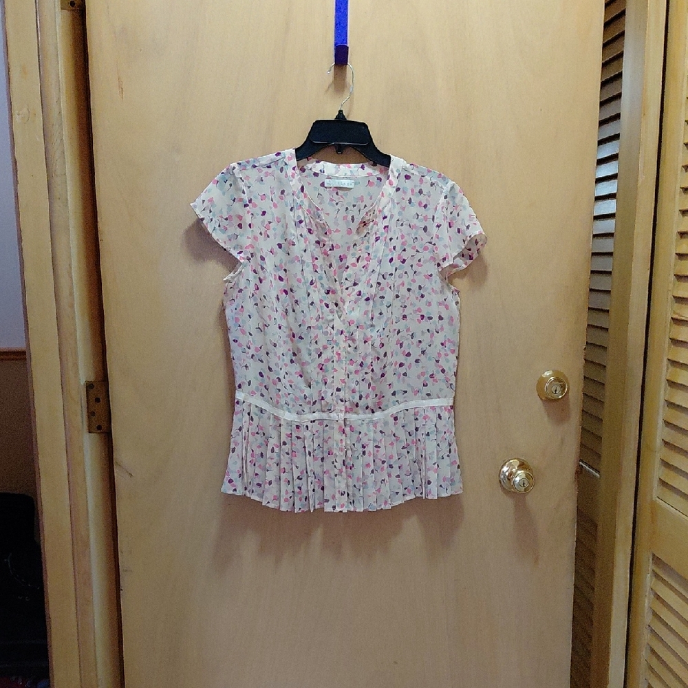 hinge Pink Floral Button-Front Cap Sleeve Blouse